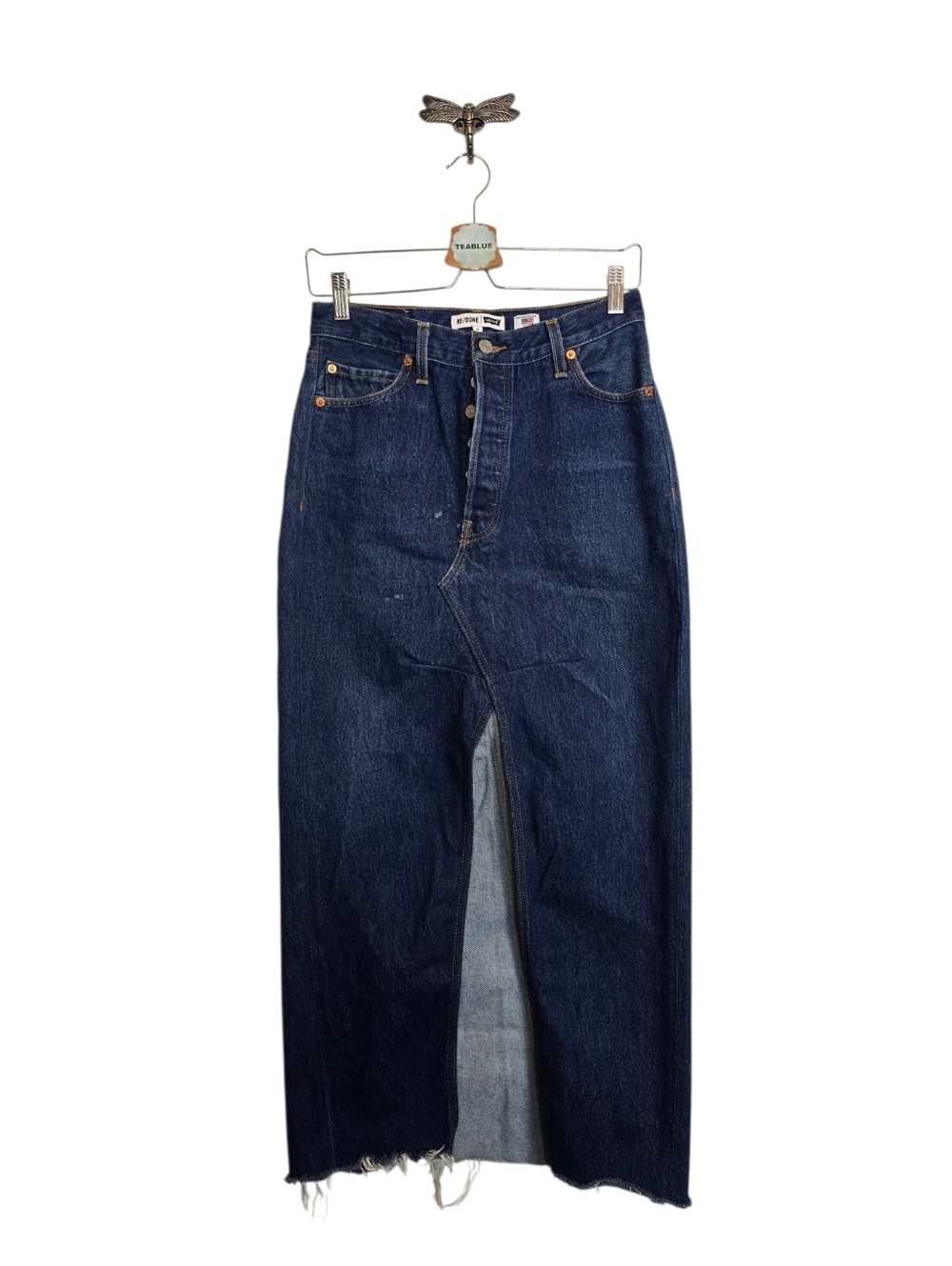 FLAWED RE/DONE Revolve Long Denim Skirt Indigo 27 - Picture 2 of 13